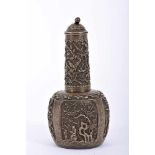A Flask with cover, bronze, engraved decoration en relief "Crafts of China", Chinese, 19th C.,