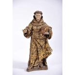 Saint Didacus of Alcalá, gilt and polychrome wood sculpture, glass eyes, Portuguese, 18th C. (2nd