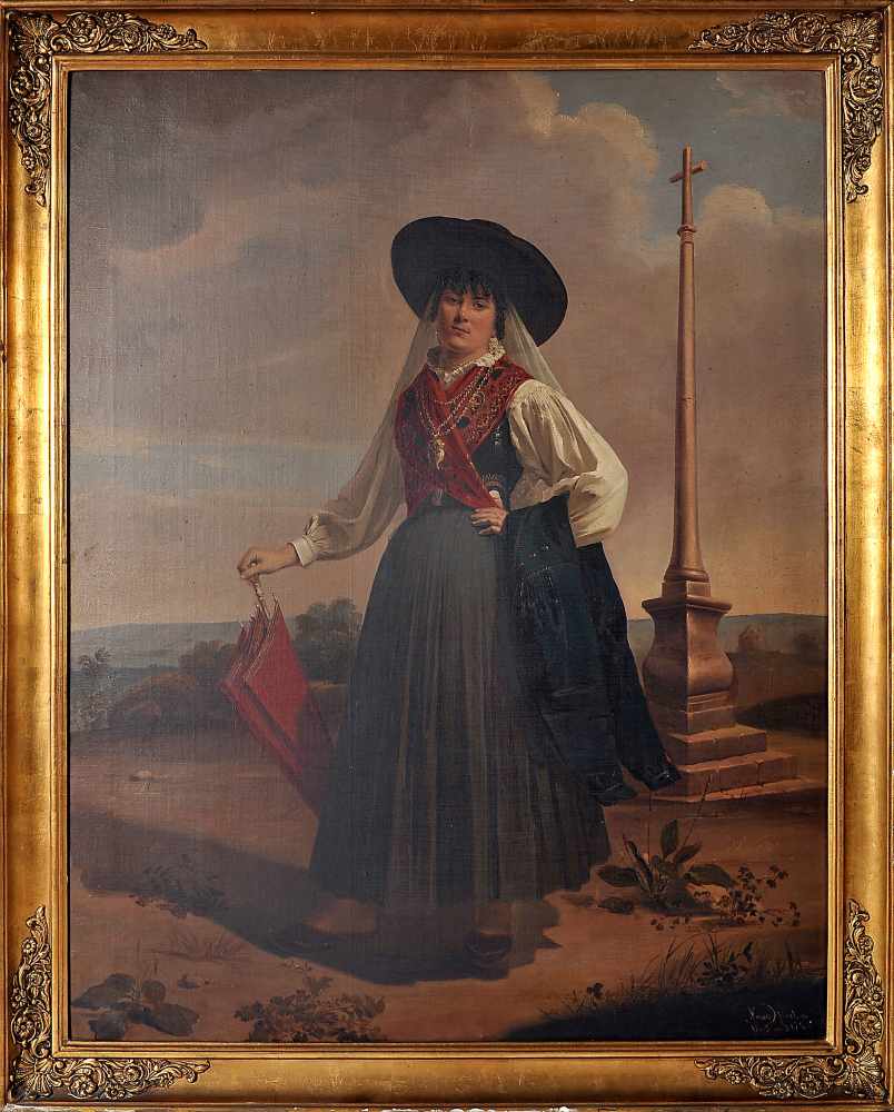 JOSÉ ALBERTO NUNES - 1829-1900, A Lady wearing a Costume from the Minho Province, oil on canvas,