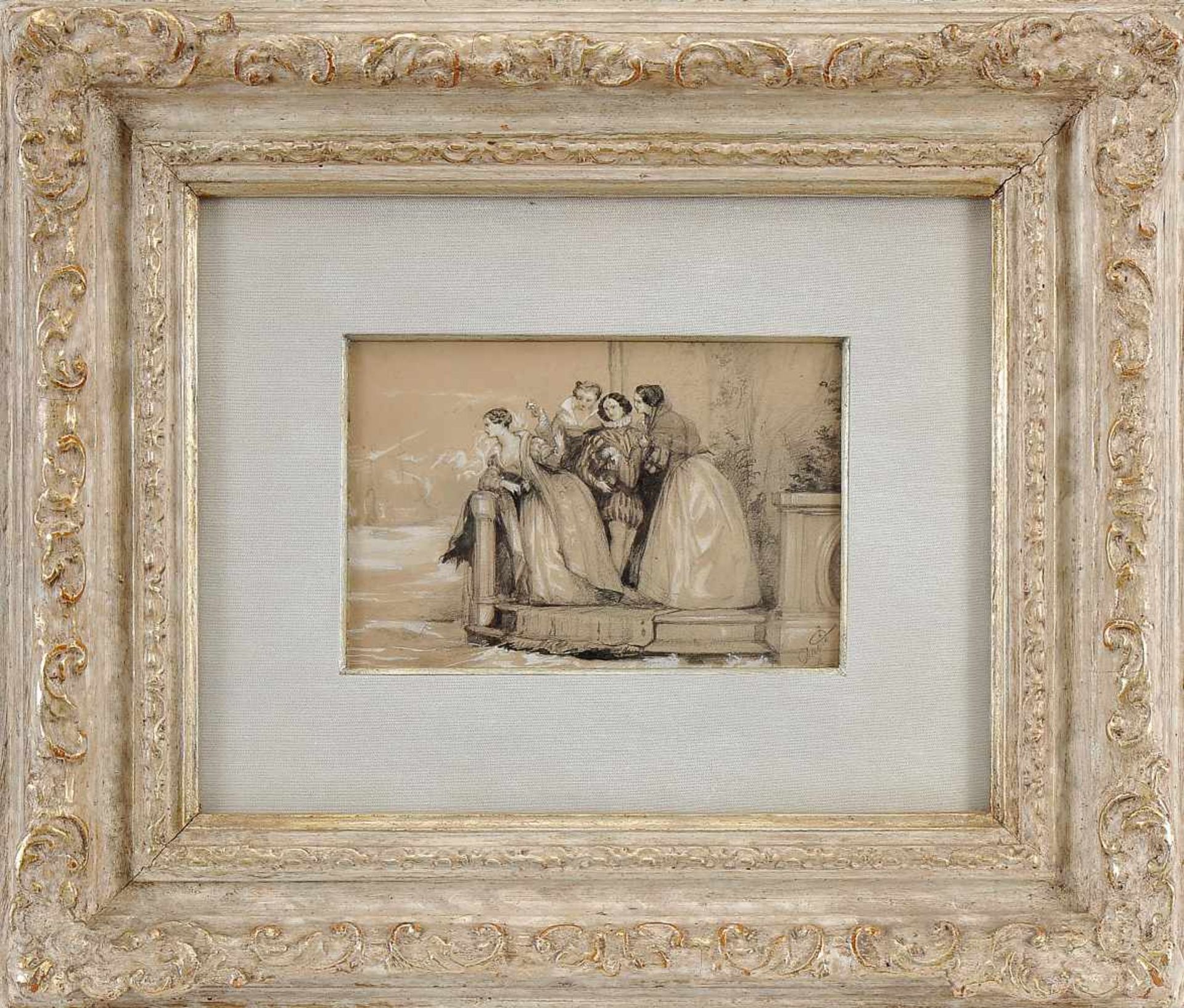 Figures, a pair of graphite and white pencil drawings on paper, European school, 19th C., acidity - Bild 3 aus 4