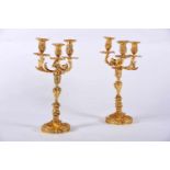A Pair of Three-light Candelabra, Louis XV style, gilt bronze en relief, French, 19th/20th C.,