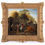 Landscape with figures and horses, oil on canvas, Dutch school, 17th C., relined, restoration,