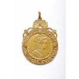 PORTUGAL - RAINHA DONA MARIA I (1786-1799), A 'Peça' coin applied on a Pendant - 1792, gold, 800/