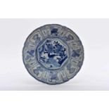 A Scalloped Dish, Chinese export porcelain (Kraak), blue decoration "Landscape with bird", Wanli