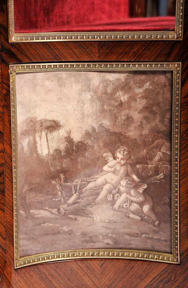 A Display Cabinet, Napoleon III, burr-Brazilian rosewood veneered oak with painted panels en - Image 3 of 4