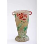 A Small Vase, Art Nouveau, cast-glass, polychrome decoration en relief "Flowers and leaves", French,