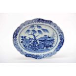 A Large Scalloped Platter, Chinese export porcelain, blue decoration "Garden with flowers", Qianlong