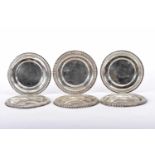 A Set of Six Chargers, 916/1000 silver, rim with gadrooned decoration, Portuguese, signs of use,