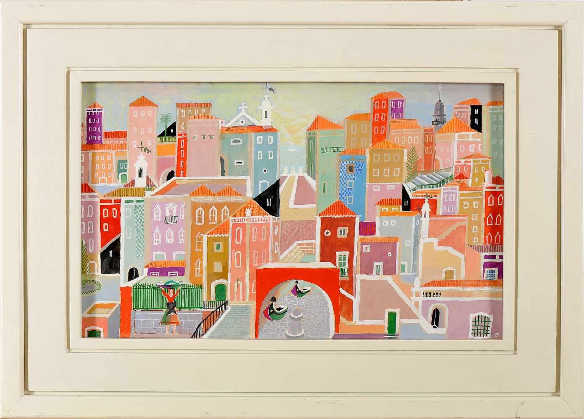 CARLOS BOTELHO - 1899-1982, Untitled (View of Lisbon), gouache on paper, signed with initial, Dim. -