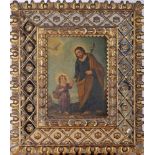 Saint Joseph with the Child Jesus, oil on canvas, Spanish colonial school, 19th C., relined,