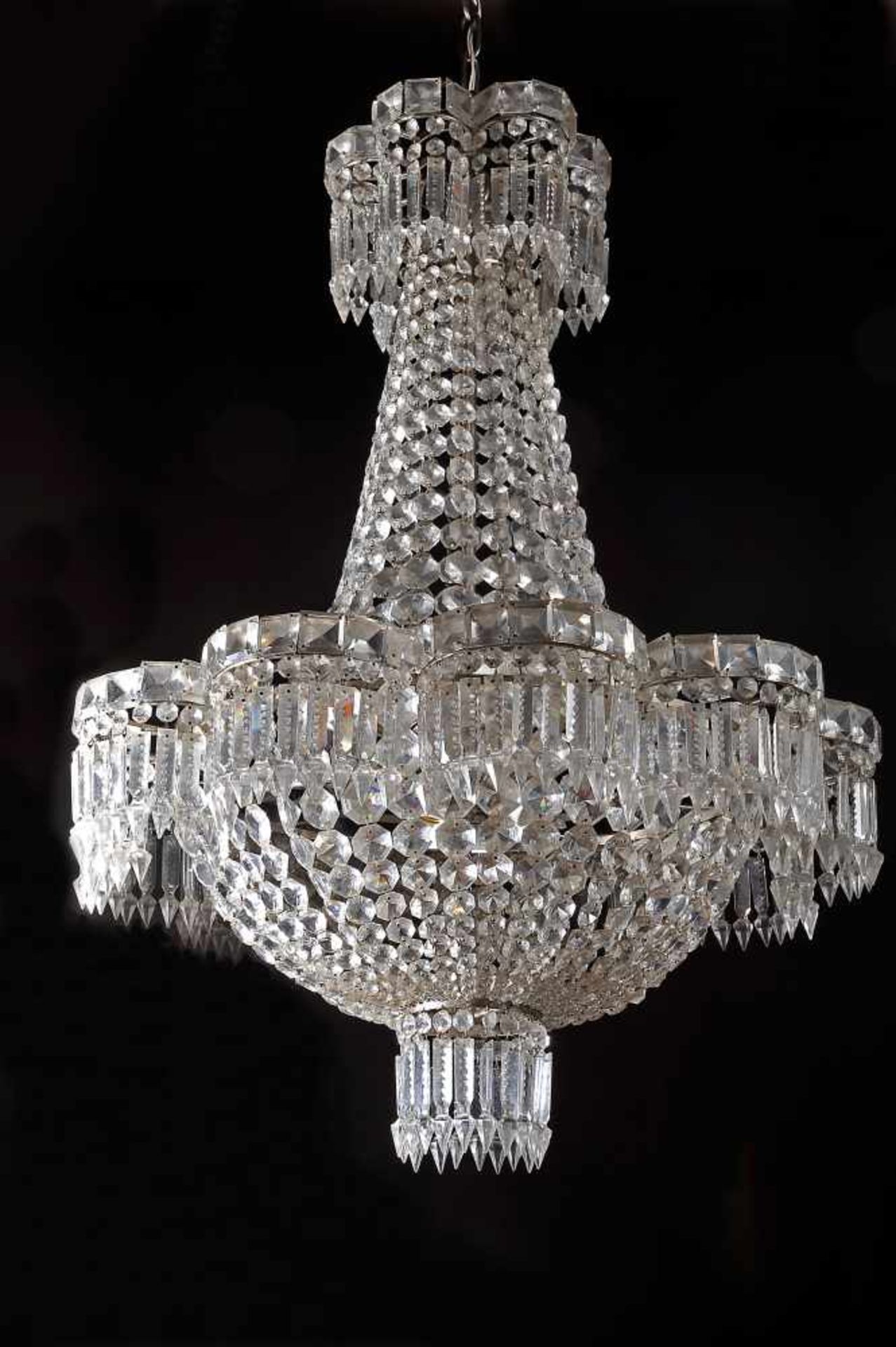 A Polylobate Bag Chandelier, metal structure, glass pendants, Portuguese, 20th C. (1st half),