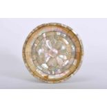 A Salver, mother of Pearl and mother of pearl marquetry "rosacea" with copper mounting and pins,