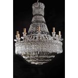 A Sixteen-light Bag Chandelier, metal structure, colourless and grey glasses, European, 20th C. (1st