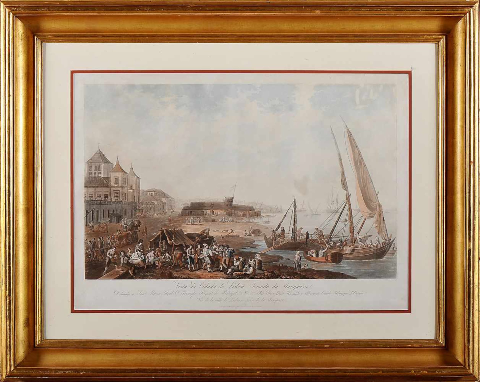 HENRY L'EVÊQUE - 1769-1832, "Vista da Cidade de Lisboa tomada da Junqueira", coloured engraving on