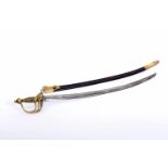 A Sergeant's Sabre, iron, brass guard and handle, leather sheath with brass mounts, Portuguese, 19th
