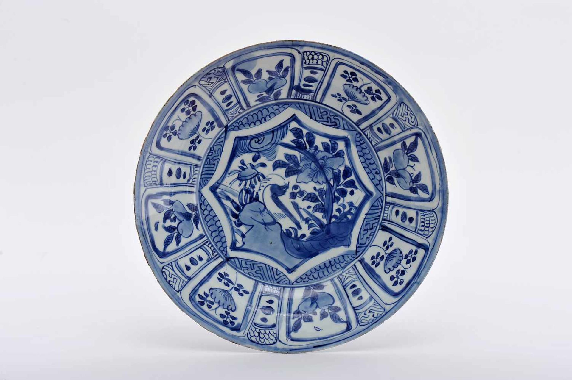 A Dish, Chinese export porcelain (Kraak), blue decoration "Landscape with crab", Wanli period (