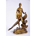 Juno and peacock, bronze sculpture, French, 20th C., signed A. FALGUIERE (probably Jean-Alexandre-