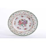 An Oval Platter, Chinese export porcelain, polychrome and gilt decoration "Flowers", pierced rim