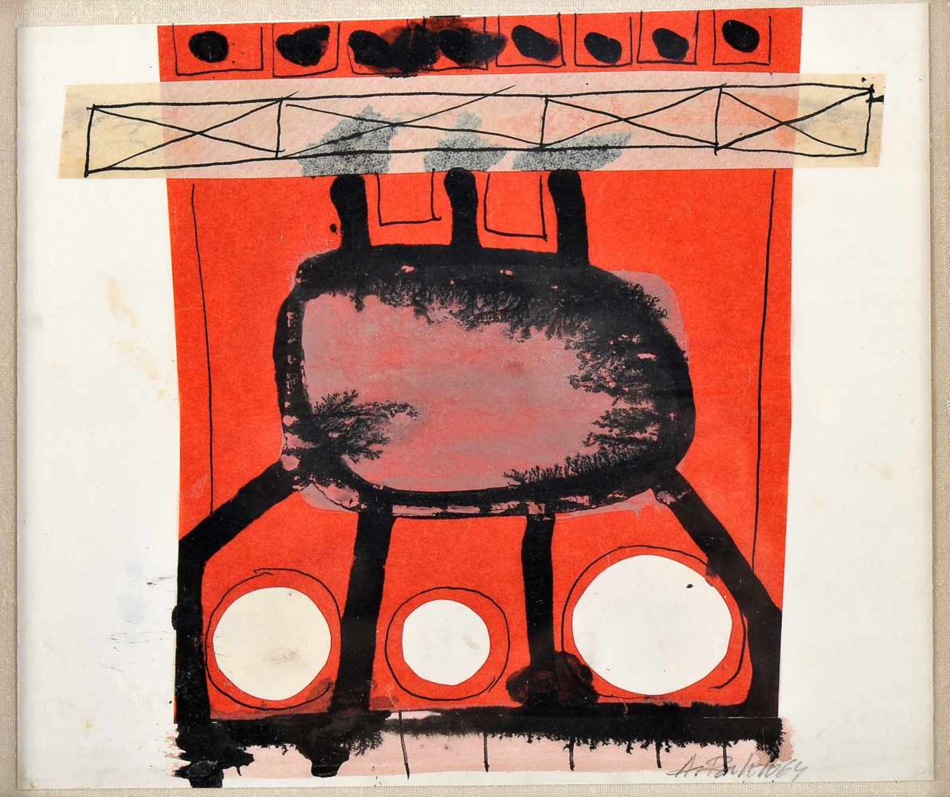 ANTÓNIO PALOLO - 1947-2000, Untitled, mixed technique with collages on paper, signed and dated 1964, - Bild 2 aus 3