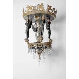 A Four-light Pendant Lamp, Empire manner, gilt and patinated bronze "Winged figures", glass