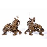 A Pair of Andirons - "Neptune" and "Amphitrite", Louis XV style, chiselled and gilt bronze en