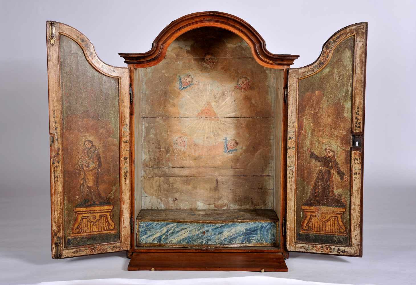 An Oratory with pull-out top, D. Maria I, Queen of Portugal (1777-1816), Brazilian mahogany, painted - Image 2 of 4