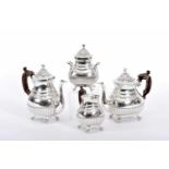 A Tea and Coffee Set, 916/1000 silver, gadrooned decoration, wood handles, composed of teapot,