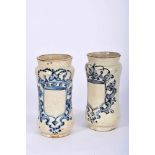 A Pair of Pharmacy Pots, faience, blue decoration "shields topped by royal crown", Portuguese,