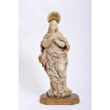 Saint Mary of the Assumption, alabaster sculpture with traces of gilding, gilt silver halo, Italian,