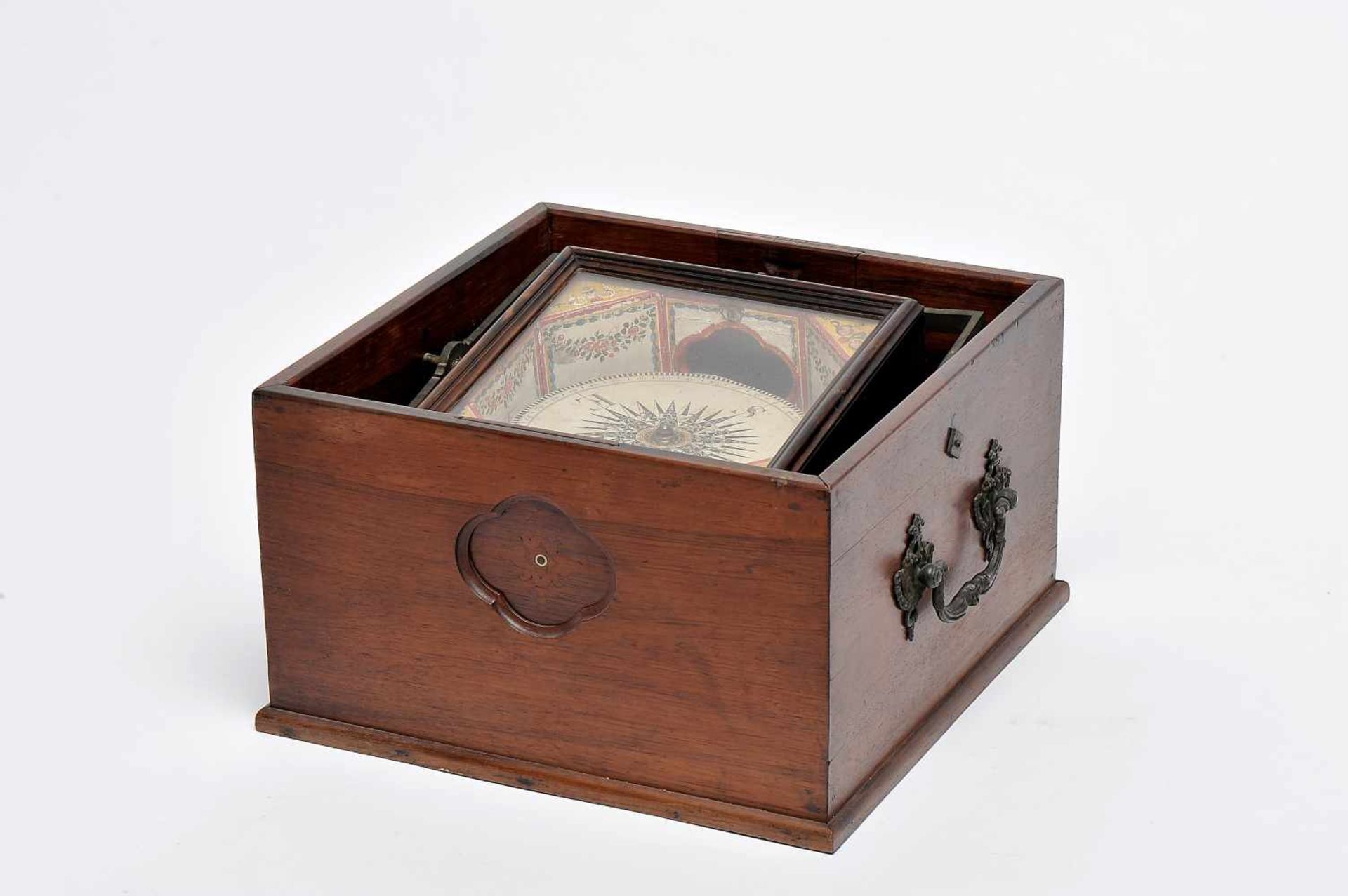 An Amplitude Compass, Brazilian rosewood double box, bronze gimbal with two freedom degrees,