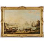 Fishing boats on the beach, oil on canvas, English School, 19th C., small restoration, signed and