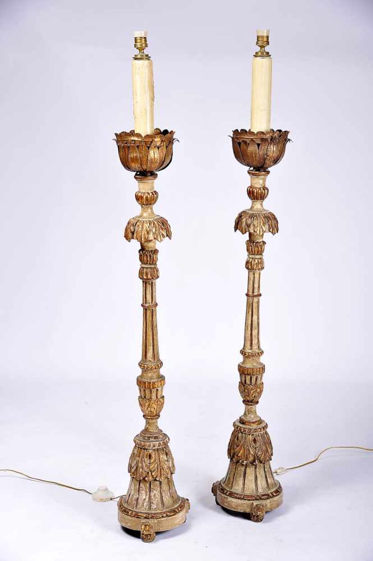 A Pair of Large Torchères, D. Maria I, Queen of Portugal (1777-1816) style, carved and gilt wood,