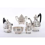 A Tea and Coffee Set, 833/1000 silver, relief and engraved decoration, "bird spout", LA engraved