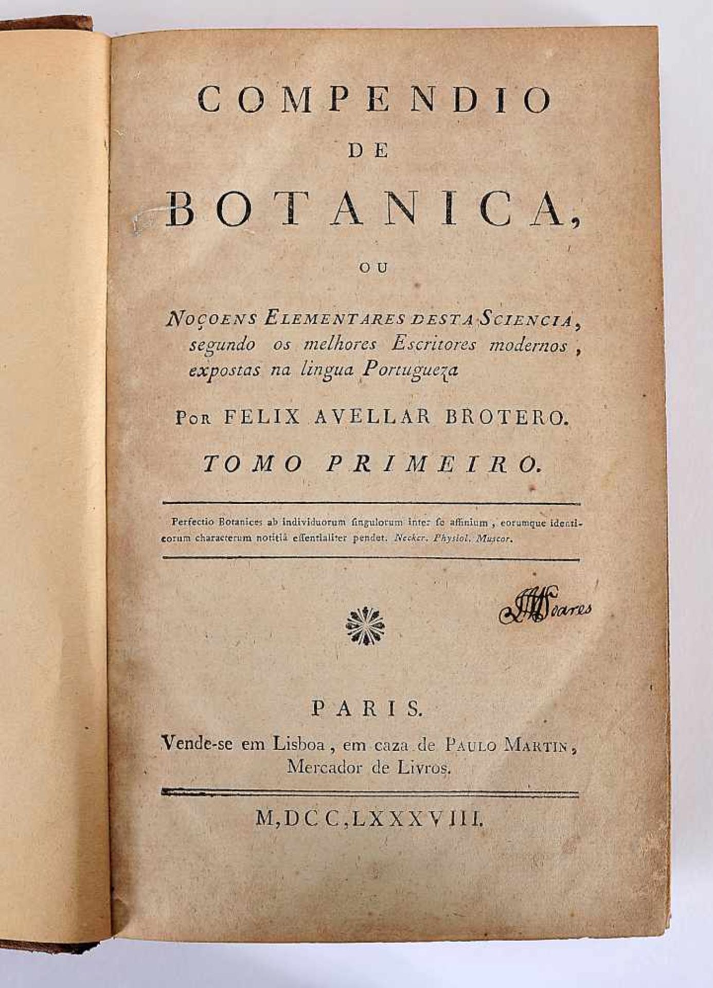 Compendio de Botanica, de Brotero, 1788, BROTERO, Félix de Avelar.- Compendio de botanica, ou noções - Bild 2 aus 2