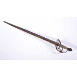 A Military Sword, iron, wood and copper wire, German, 17th C., restoration, signs of use, Dim. -