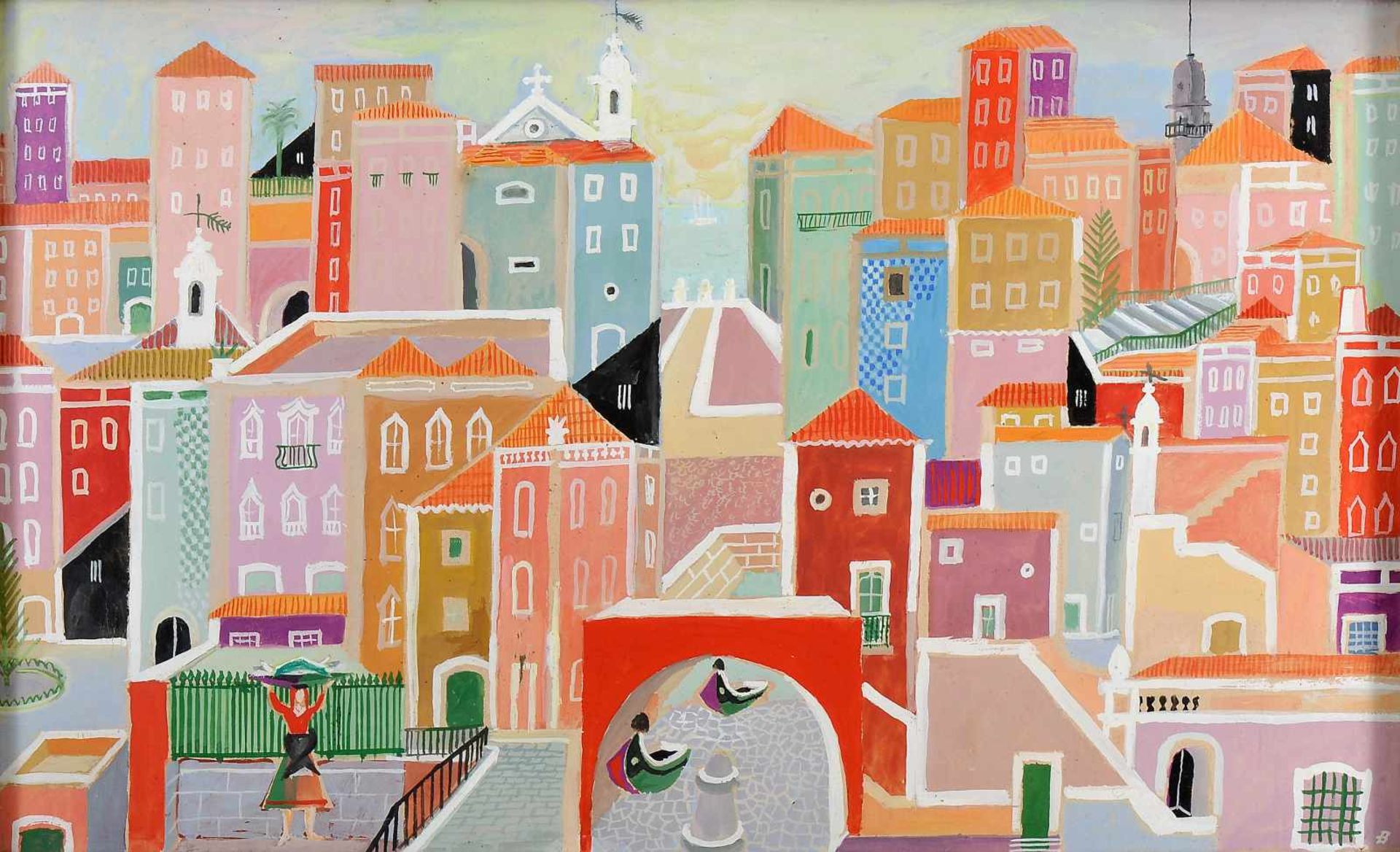 CARLOS BOTELHO - 1899-1982, Untitled (View of Lisbon), gouache on paper, signed with initial, Dim. - - Bild 2 aus 4