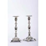 A Pair of Candlesticks, romantic, 833/1000 silver, engraved decoration en relief "Flowers",