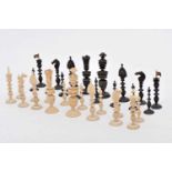 Chess Pieces, carved ivory being one of the sets dyed black, India - Vizagapatam, 19th C., some