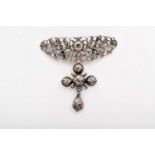 A Pendant, silver, set with rose cut diamonds, European, 18th/19th C., signs of use,