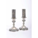 A Pair of Candlesticks with Verrines, 916/1000 silver, spiral decoration en relief, pierced