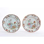 A Pair of Scalloped Dishes, Chinese export porcelain, polychrome and gilt decoration "Garden with