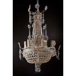 A Bag Chandelier, D. Maria I (Queen of Portugal) style, metal structure, glass pendants, Portuguese,