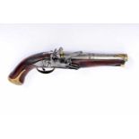 A Flintlock Pistol, wood, iron and brass, barrel with brass mounts, European, 19th C. (early), minor