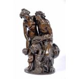 Satyr, bacchante and putto, set of patinated bronze sculptures, French, 19th C., signed CLODION (