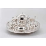A Serving set - «Lady Susan», Shefield plate round tray, tureen, covered dishes and sauceboats,