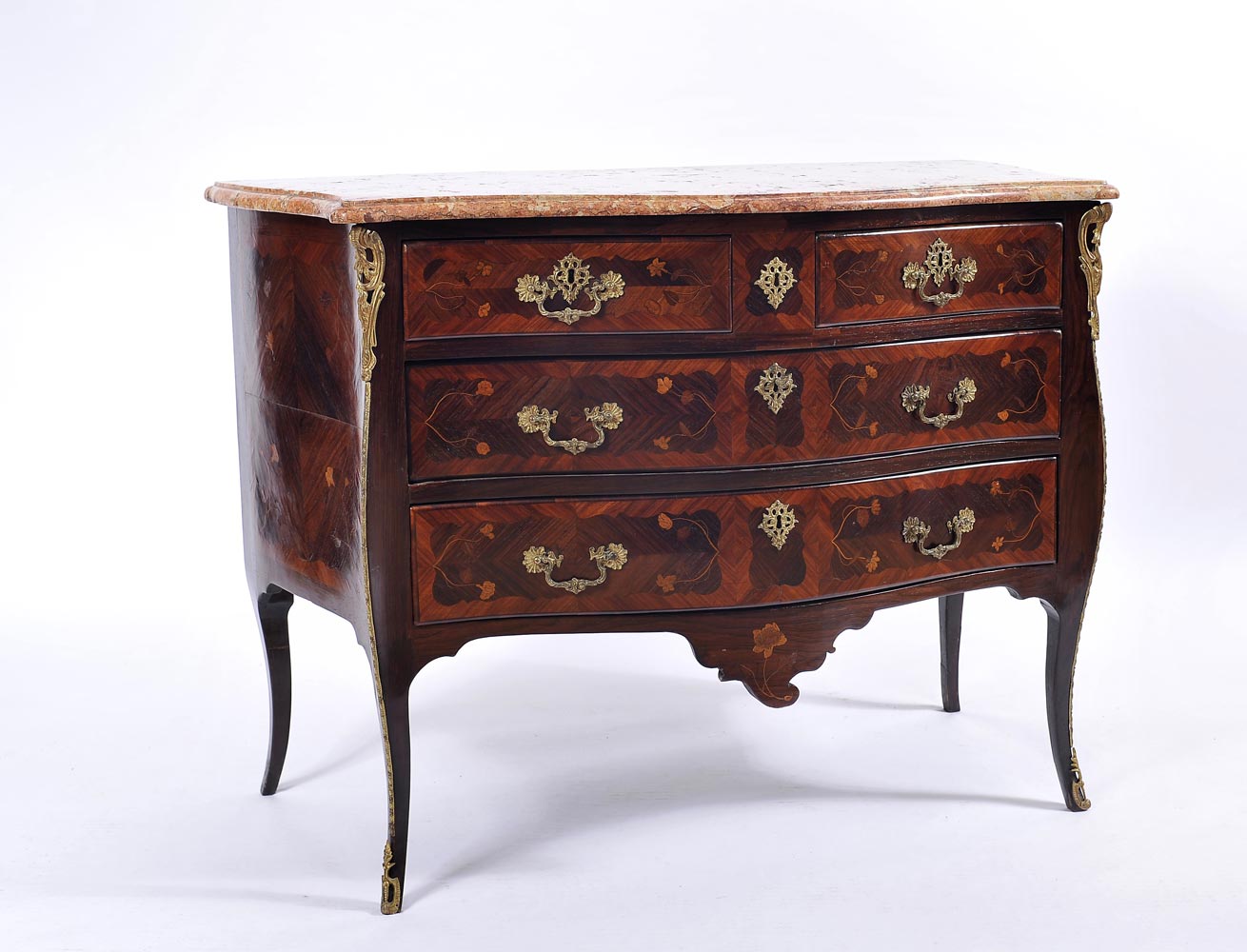 A Commode, Louis XV (1723-1774), Brazilian rosewood, kingwood, satinwood and boxwood marquetry,