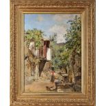 SILVA PORTO - 1850-1893, Village View with Figure, oil on wood, signed, Dim. - 56 x 41 cm- - -20.