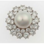 Cultured pearl and diamond ring - montatura in oro bianco 750/1000 -