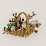 Diamond and gem-set brooch - montatura in oro giallo 750/1000 -