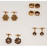 Four gold and gem-set pair of cufflinks - montature in oro giallo 750/1000, smalti [...]